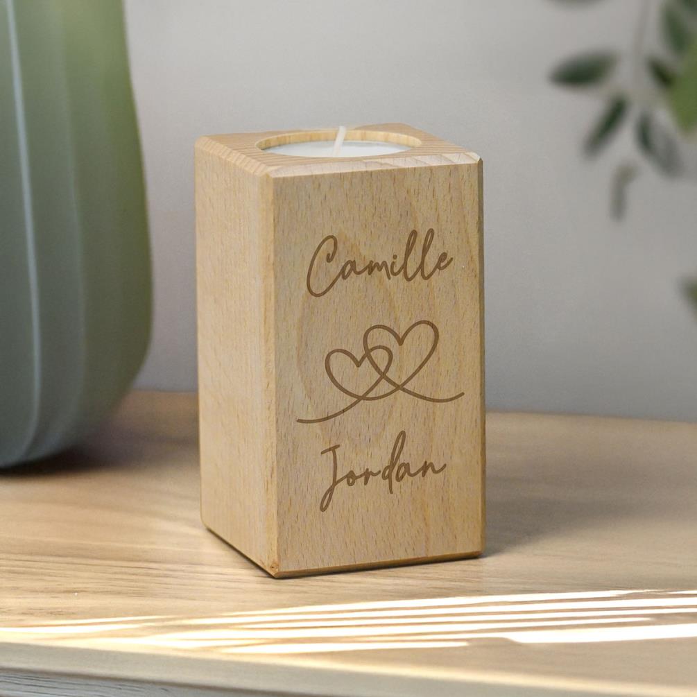 Personalised Engraved Hearts Wooden Tealight Holder Extra Image 1